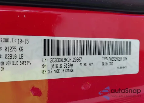 2016 Dodge Charger Srt Hellcat из США, поврежденный, VIN 2C3CDXL9XGH120967